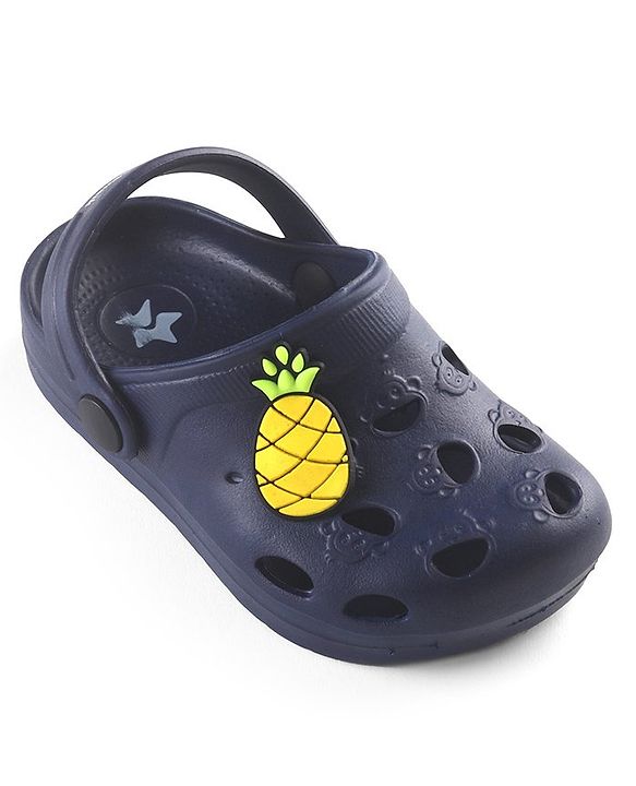 Cute Walk by Babyhug Slip On Clogs with Pineapple Applique & Back Strap Closure - Navy Blue