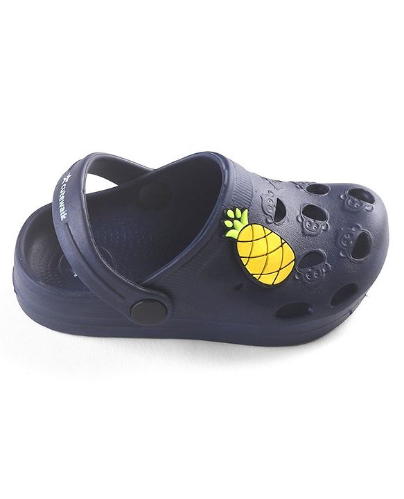 Cute Walk by Babyhug Slip On Clogs with Pineapple Applique & Back Strap Closure - Navy Blue
