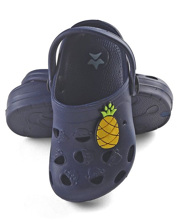 Cute Walk by Babyhug Slip On Clogs with Pineapple Applique & Back Strap Closure - Navy Blue