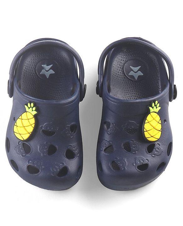 Cute Walk by Babyhug Slip On Clogs with Pineapple Applique & Back Strap Closure - Navy Blue