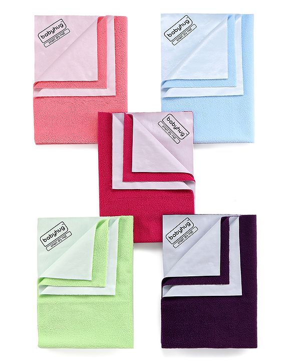 Babyhug Smart Dry Bed Protector Mat Super Saver Pack of 5 Small - Multicolour
