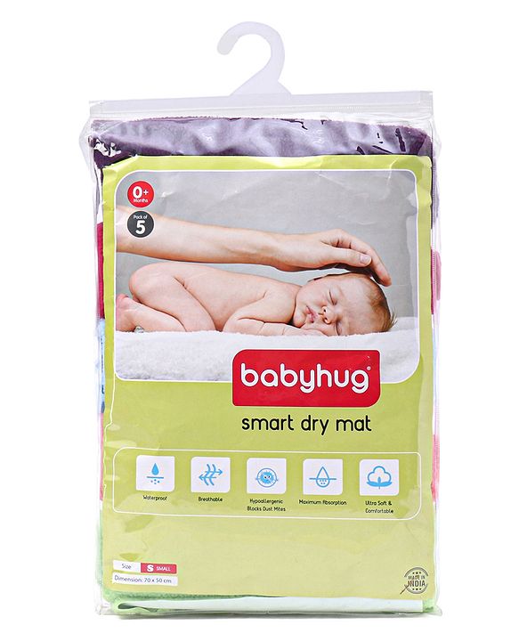 Babyhug Smart Dry Bed Protector Mat Super Saver Pack of 5 Small - Multicolour