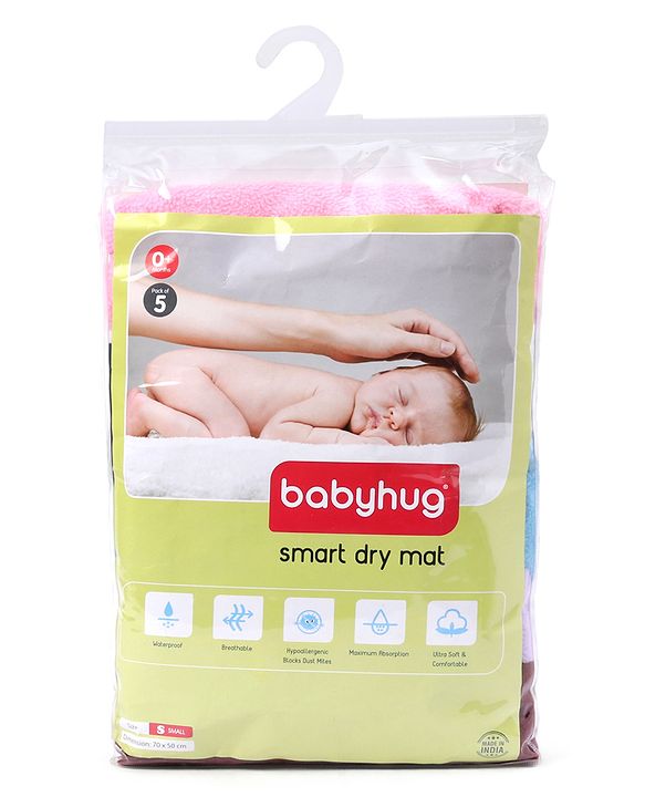 Babyhug Smart Dry Bed Protector Mat Super Saver Pack of 5 Small - Multicolour