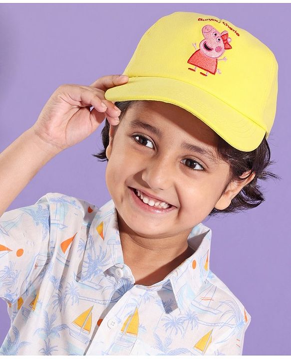 Babyhug Cotton Peppa Pig Print Summer Cap Yellow - Diameter 57 cm
