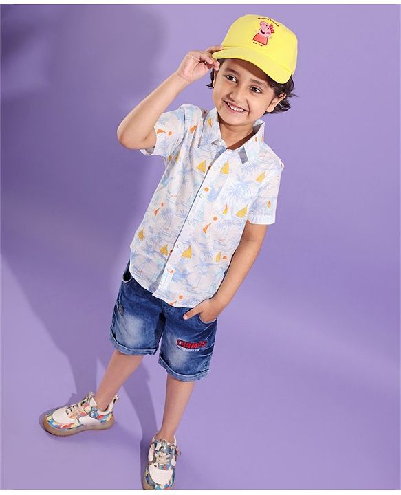 Babyhug Cotton Peppa Pig Print Summer Cap Yellow - Diameter 57 cm