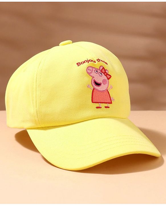 Babyhug Cotton Peppa Pig Print Summer Cap Yellow - Diameter 57 cm