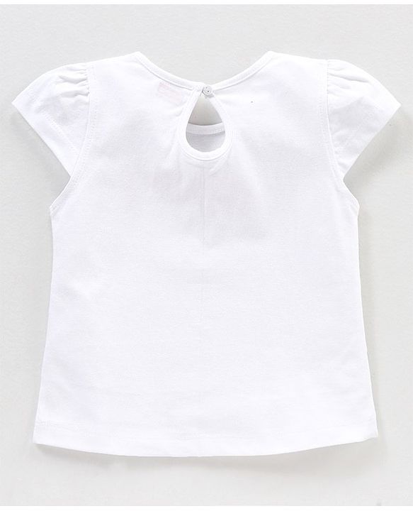 Babyhug 100% Cotton Cap Sleeves Graphics Detailing Tee - White