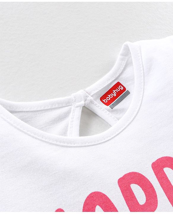 Babyhug 100% Cotton Cap Sleeves Graphics Detailing Tee - White