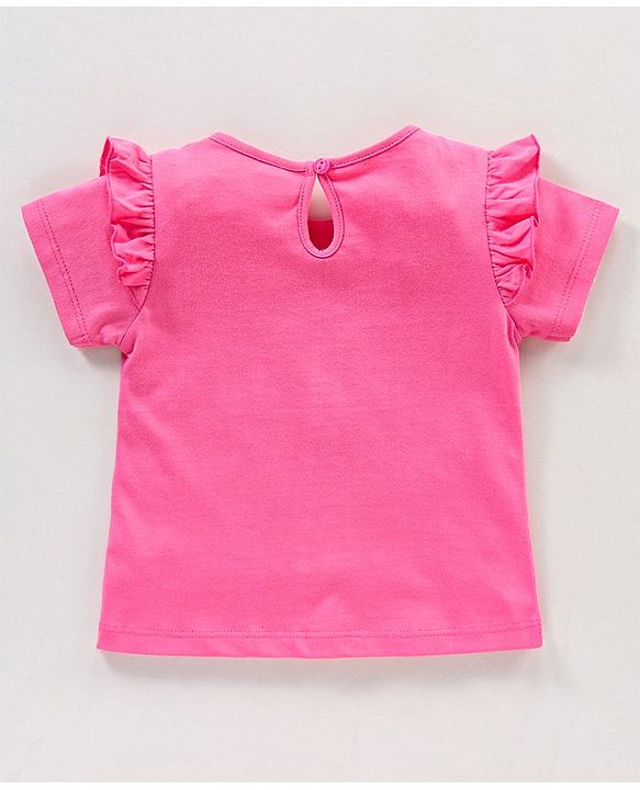 Babyhug 100% Cotton Knit Half Sleeves Graphics & Frill Detailing Tee - Pink