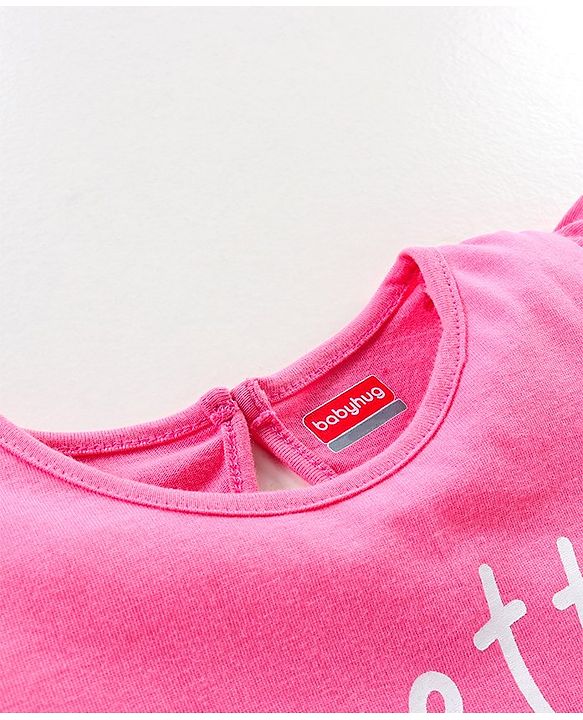 Babyhug 100% Cotton Knit Half Sleeves Graphics & Frill Detailing Tee - Pink