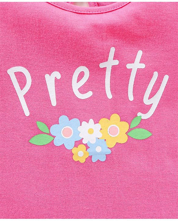 Babyhug 100% Cotton Knit Half Sleeves Graphics & Frill Detailing Tee - Pink