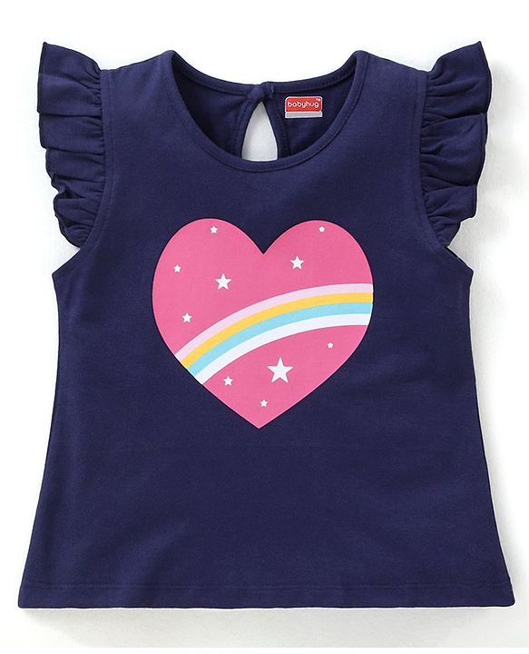 Babyhug 100% Cotton Half Sleeves Tee With Graphics and Heart Print - Navy Blue