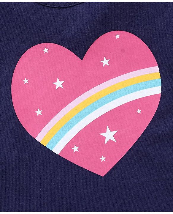 Babyhug 100% Cotton Half Sleeves Tee With Graphics and Heart Print - Navy Blue