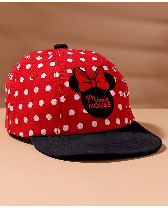 Babyhug Minnie Mouse Polka Print Summer Cap Red & Black - Diameter 57 cm