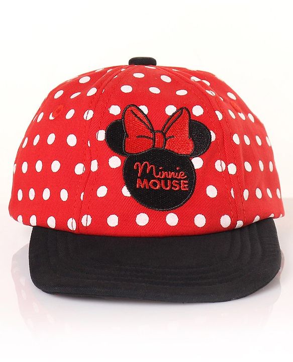 Babyhug Minnie Mouse Polka Print Summer Cap Red & Black - Diameter 57 cm