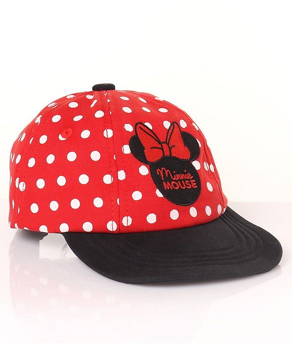Babyhug Minnie Mouse Polka Print Summer Cap Red & Black - Diameter 57 cm