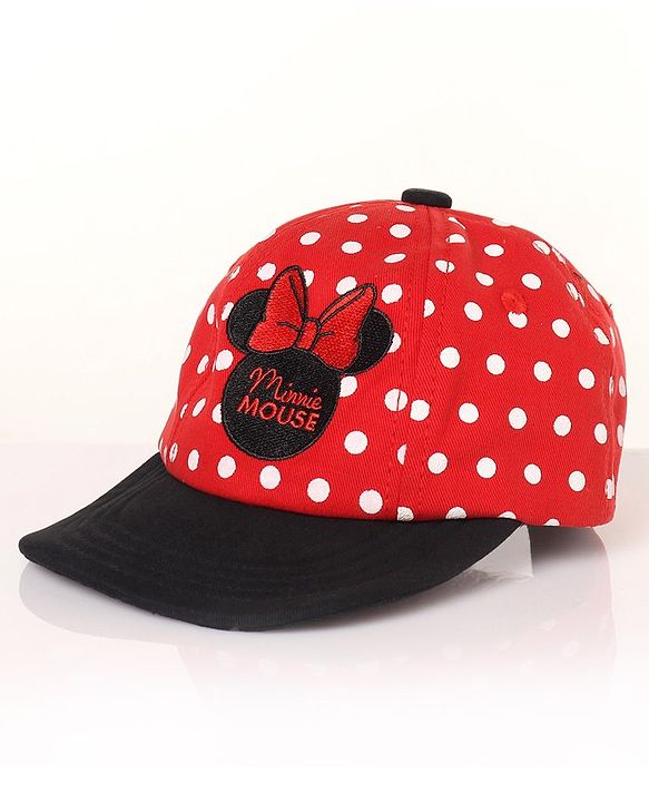 Babyhug Minnie Mouse Polka Print Summer Cap Red & Black - Diameter 57 cm