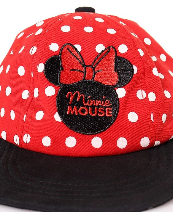 Babyhug Minnie Mouse Polka Print Summer Cap Red & Black - Diameter 57 cm