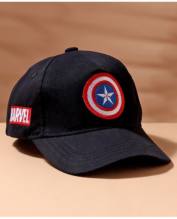 Babyhug Marvel  Captain America Summer Cap Black - Circumference  57 cm