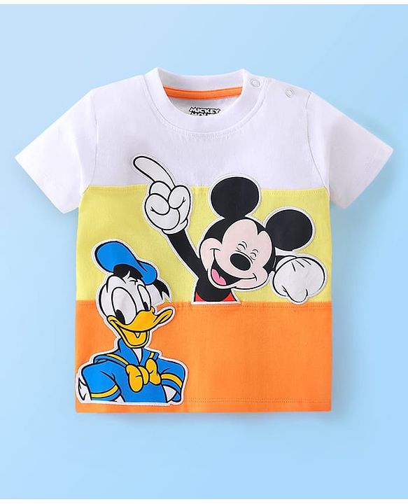 Babyhug Cotton Half Sleeves T-Shirt & Shorts With Mickey Mouse & Donald Duck Print - White