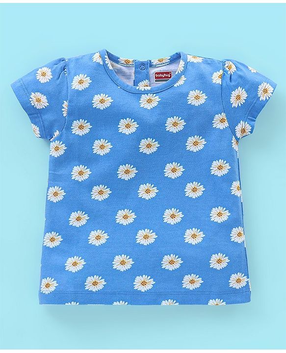 Babyhug 100% Cotton Knit Cap Sleeves T-Shirts Floral & Polka Dots Print Pack of 3 - White Blue & Yellow