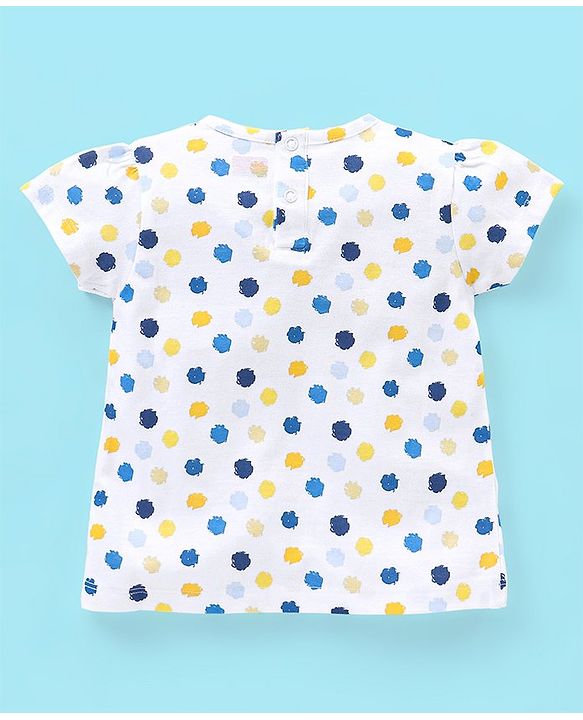 Babyhug 100% Cotton Knit Cap Sleeves T-Shirts Floral & Polka Dots Print Pack of 3 - White Blue & Yellow