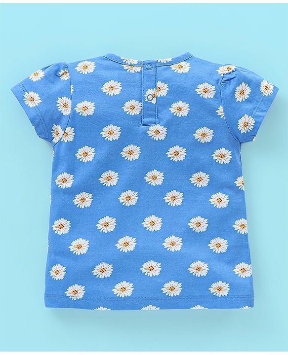 Babyhug 100% Cotton Knit Cap Sleeves T-Shirts Floral & Polka Dots Print Pack of 3 - White Blue & Yellow