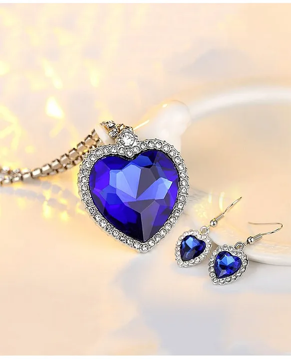 Buy Vientiq Silver-Plated Blue Heart Crystal Pendant Necklace at Amazon.in