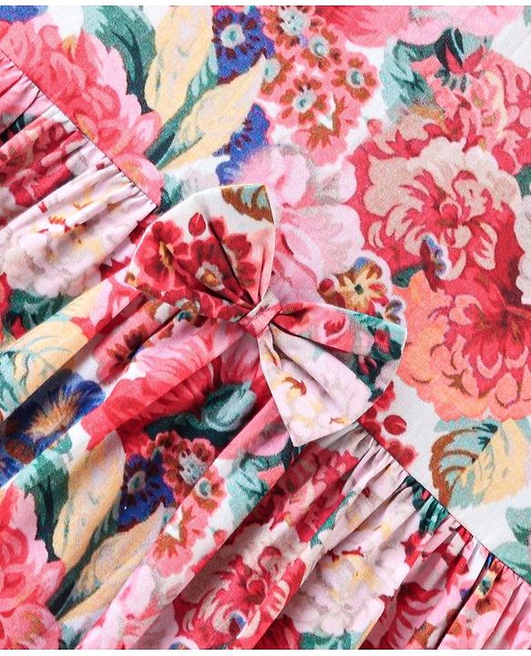 Babyhug Cotton Woven Half Sleeves Frock Floral Print - Pink