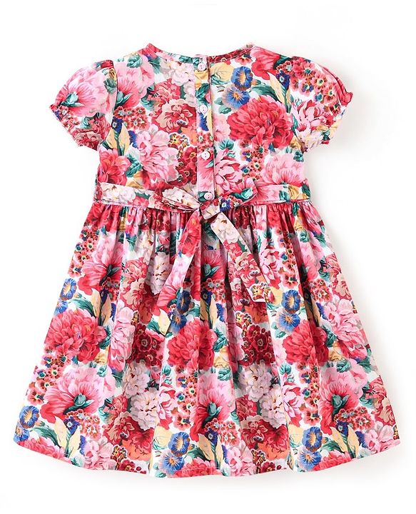 Babyhug Cotton Woven Half Sleeves Frock Floral Print - Pink