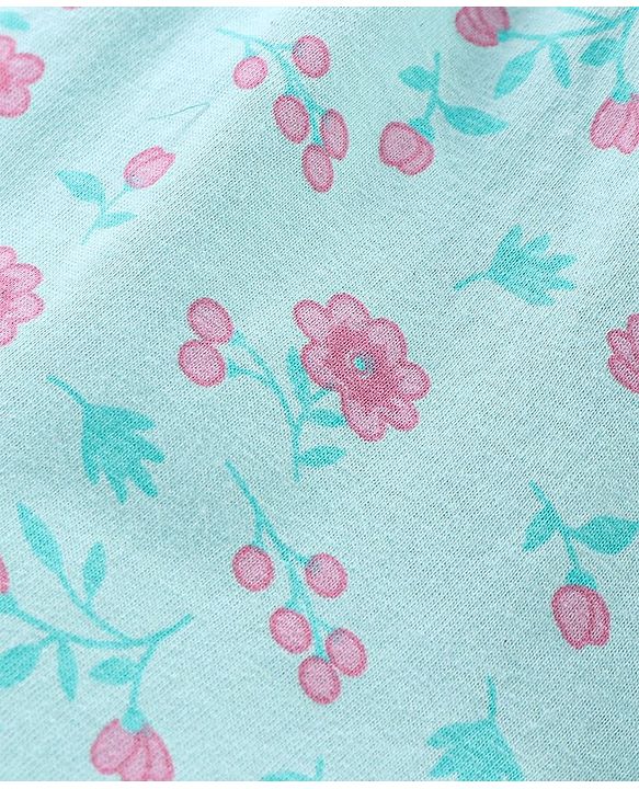 Babyhug 100% Cotton Knit Sleeveless Jumpsuit Floral Print - Mint Blue