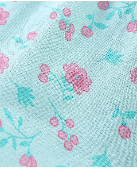 Babyhug 100% Cotton Knit Sleeveless Jumpsuit Floral Print - Mint Blue