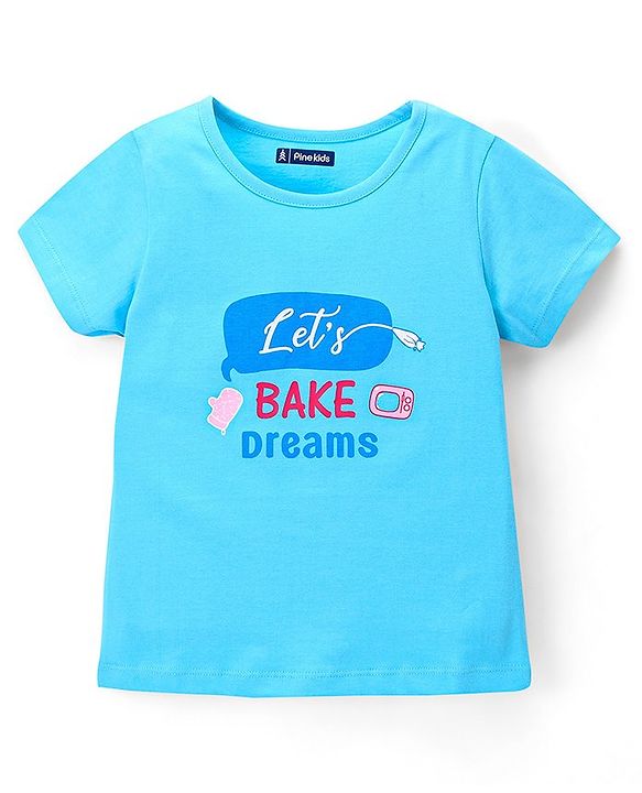 Pine Kids Cotton Half Sleeve Text Print Night Suit - Blue & Pink