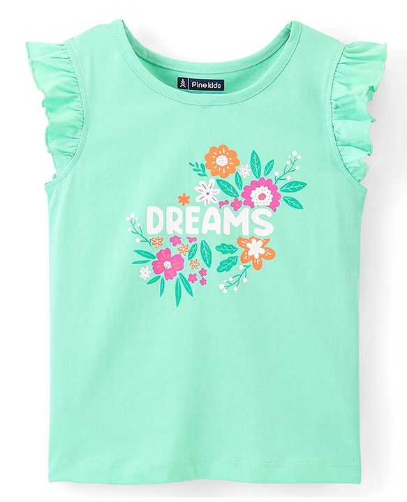 Pine Kids 100% Cotton Half Sleeves Top & Shorts Set Floral Print - Green