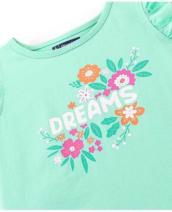 Pine Kids 100% Cotton Half Sleeves Top & Shorts Set Floral Print - Green