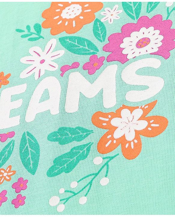 Pine Kids 100% Cotton Half Sleeves Top & Shorts Set Floral Print - Green