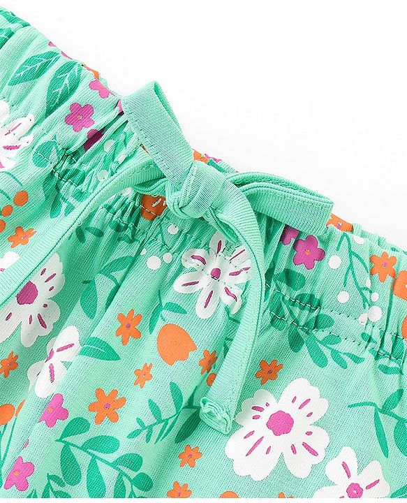 Pine Kids 100% Cotton Half Sleeves Top & Shorts Set Floral Print - Green