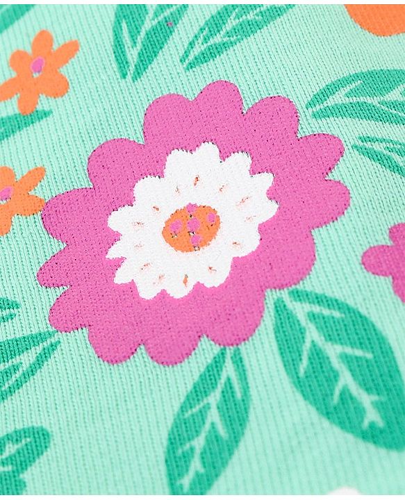Pine Kids 100% Cotton Half Sleeves Top & Shorts Set Floral Print - Green