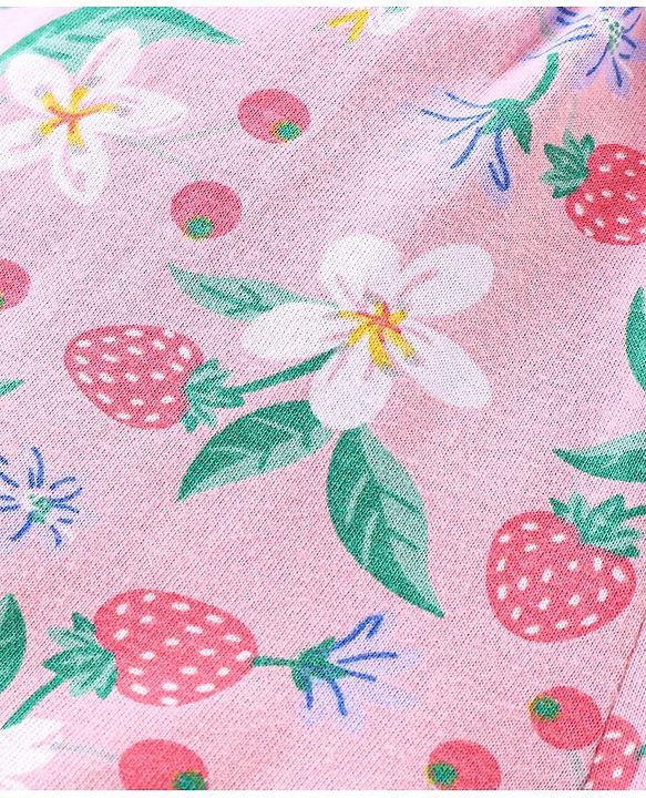Babyhug 100% Cotton Knitted Singlet Sleeves Jumpsuit Floral Print- Pink