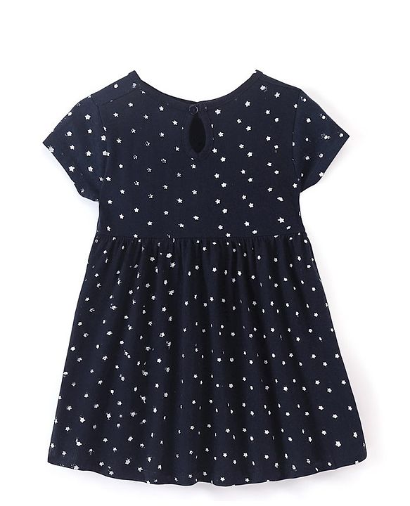 Babyhug 100% Cotton Half Sleeves Frock With Boomer Floral Print- Navy Blue