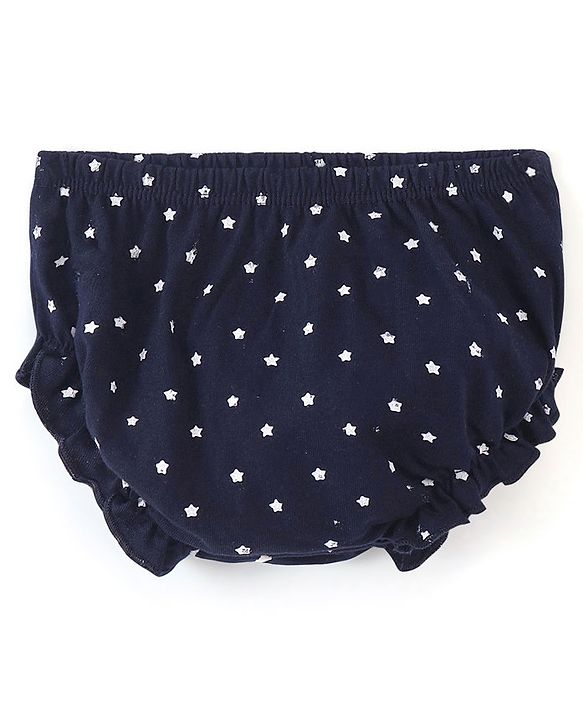 Babyhug 100% Cotton Half Sleeves Frock With Boomer Floral Print- Navy Blue