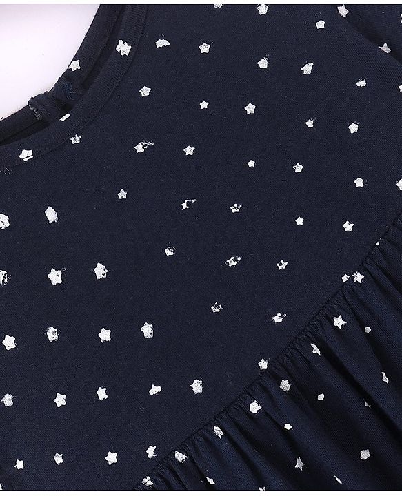 Babyhug 100% Cotton Half Sleeves Frock With Boomer Floral Print- Navy Blue