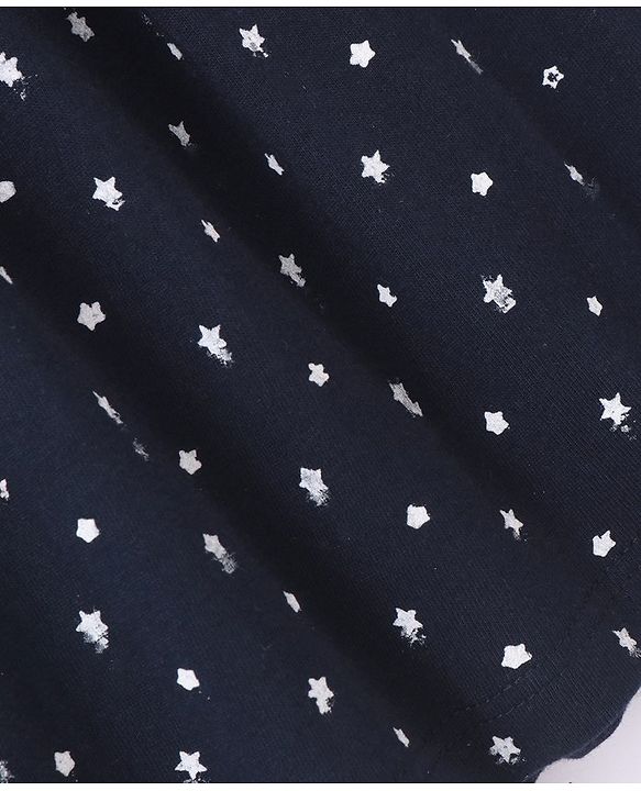 Babyhug 100% Cotton Half Sleeves Frock With Boomer Floral Print- Navy Blue