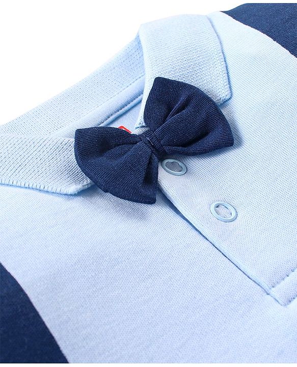 Babyhug 100% Cotton Half Sleeves Onesies with Shorts & Bow Tie - Navy Blue