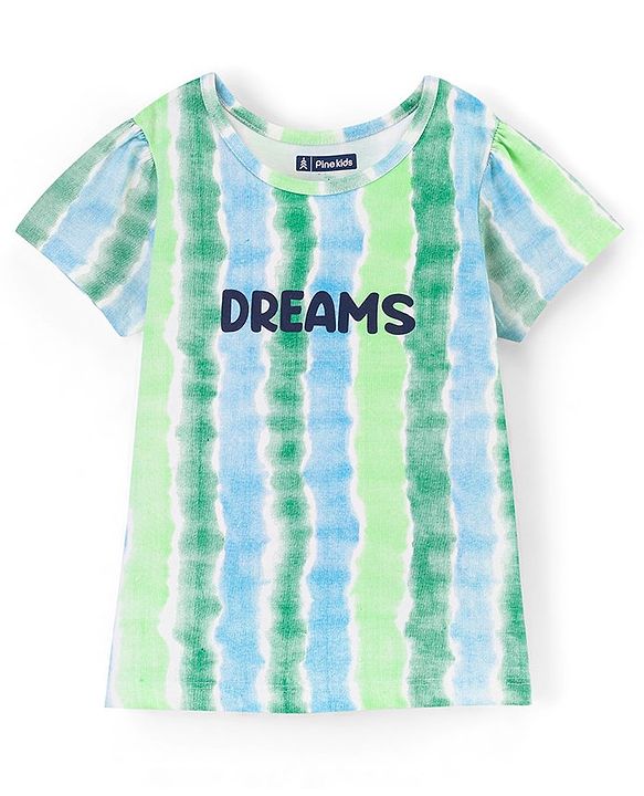 Pine Kids 100% Cotton Half Sleeves Nightwear Shorts Set Dreams Print - Green White & Blue