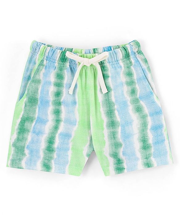 Pine Kids 100% Cotton Half Sleeves Nightwear Shorts Set Dreams Print - Green White & Blue