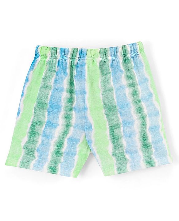 Pine Kids 100% Cotton Half Sleeves Nightwear Shorts Set Dreams Print - Green White & Blue