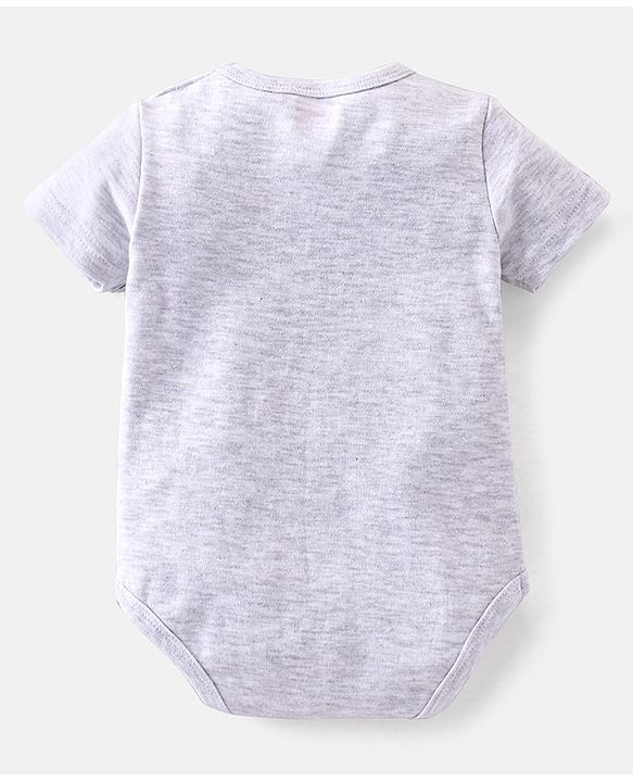 Babyhug 100% Cotton Knit Half Sleeves Onesie with Diaper Pants Cap Mittens & Booties Giraffe Print - Grey & Yellow