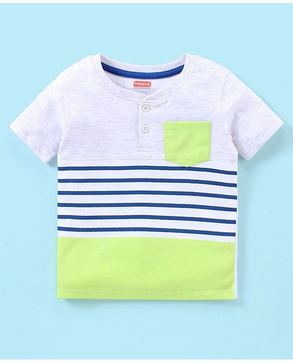 Babyhug Cotton Half Sleeves T-Shirt and Knee Length Shorts Striped - Blue
