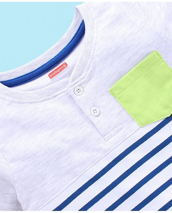 Babyhug Cotton Half Sleeves T-Shirt and Knee Length Shorts Striped - Blue